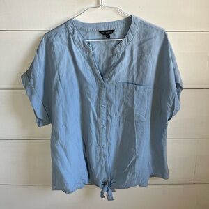 Tahari Sky Blue Button-Front Tie-Hem Shirt